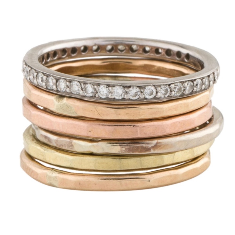 14K Diamond Gold Ring 5.5 Stack Rose White Yellow